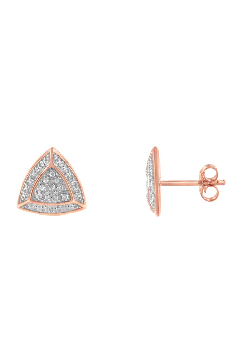 14K Rose Gold over Silver Diamond Accented Trillion Shaped Halo Stud Earrings, Alternate, color, Pink