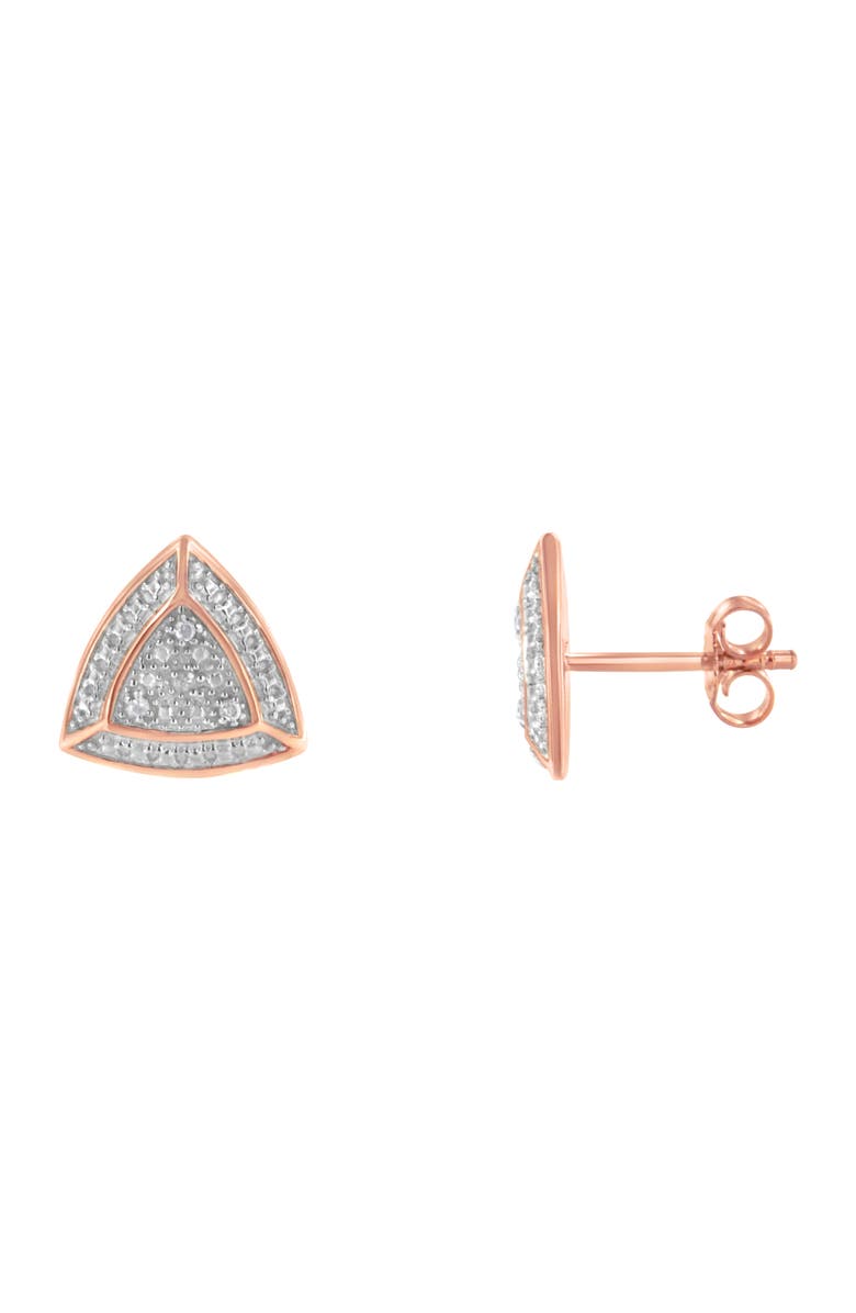 Haus of Brilliance 14K Rose Gold over Silver Diamond Accented Trillion Shaped Halo Stud Earrings, Alternate, color, Pink