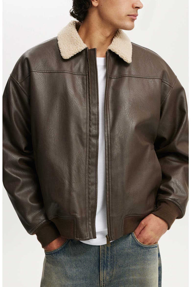 Men's Faux Leather Flight Jacket, Main, color, Brown