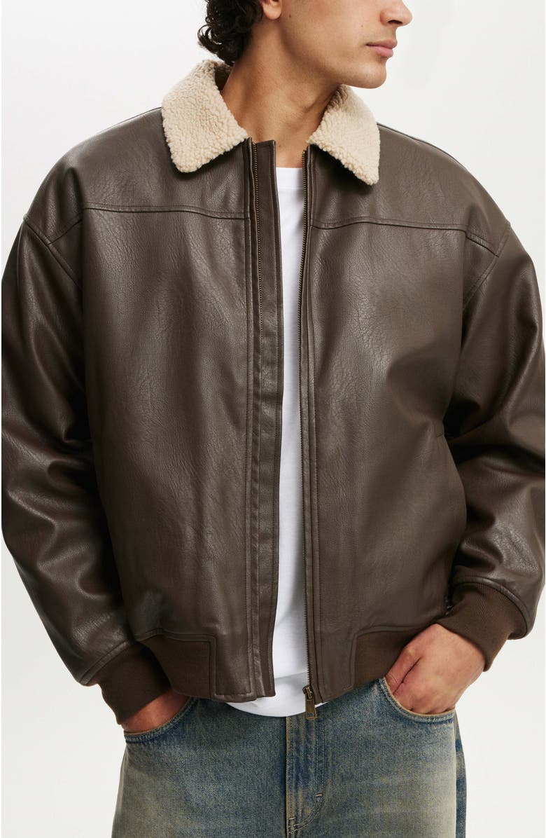 Cotton On Men's Faux Leather Flight Jacket, Main, color, 