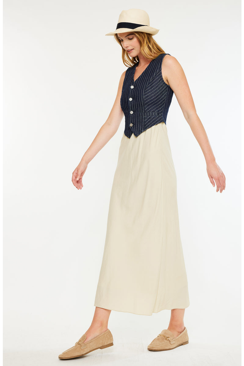 Shelley Stripe Tailored Vest, Alternate, color, Dark Wash