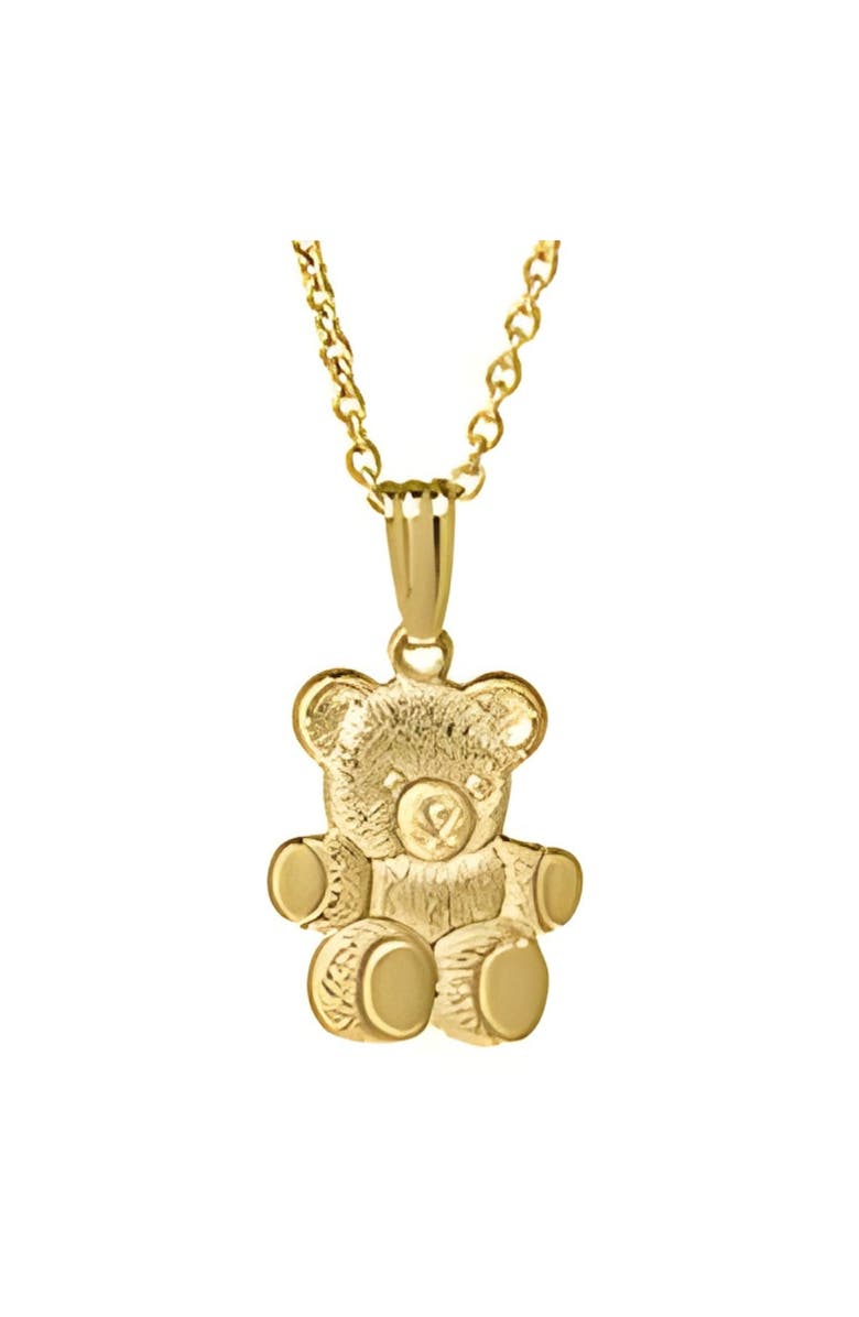 Mia Belle Girls Teddy Bear Pendant Necklace, Main, color, Metallic Gold