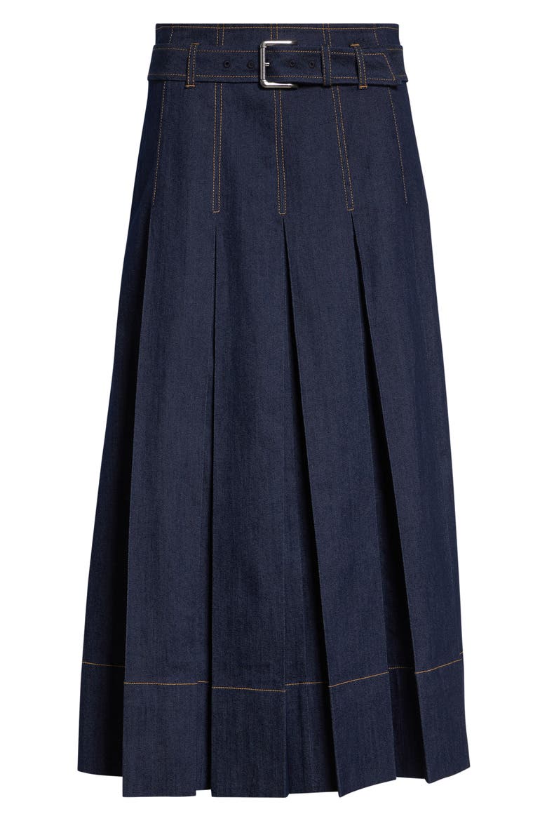 Rylee Pleated Denim Midi Skirt, Alternate, color, INDIGO