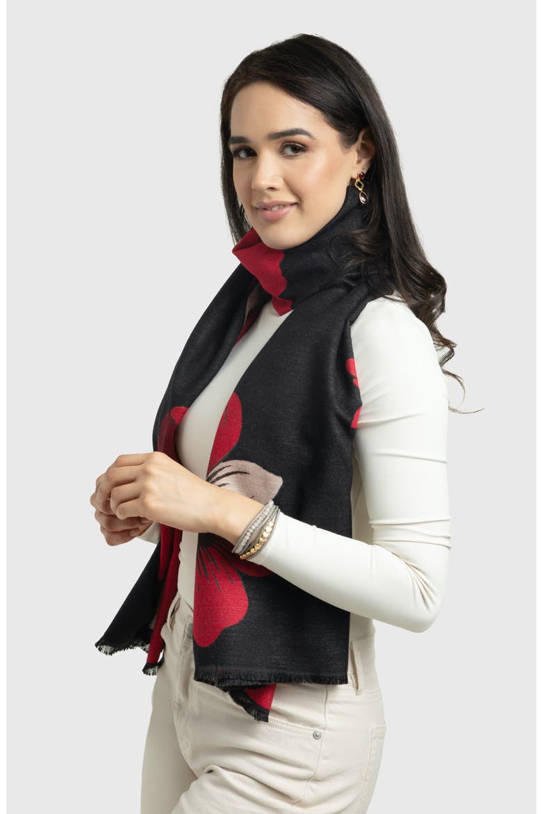 Floral Print Reversible Scarf, Alternate, color, RED