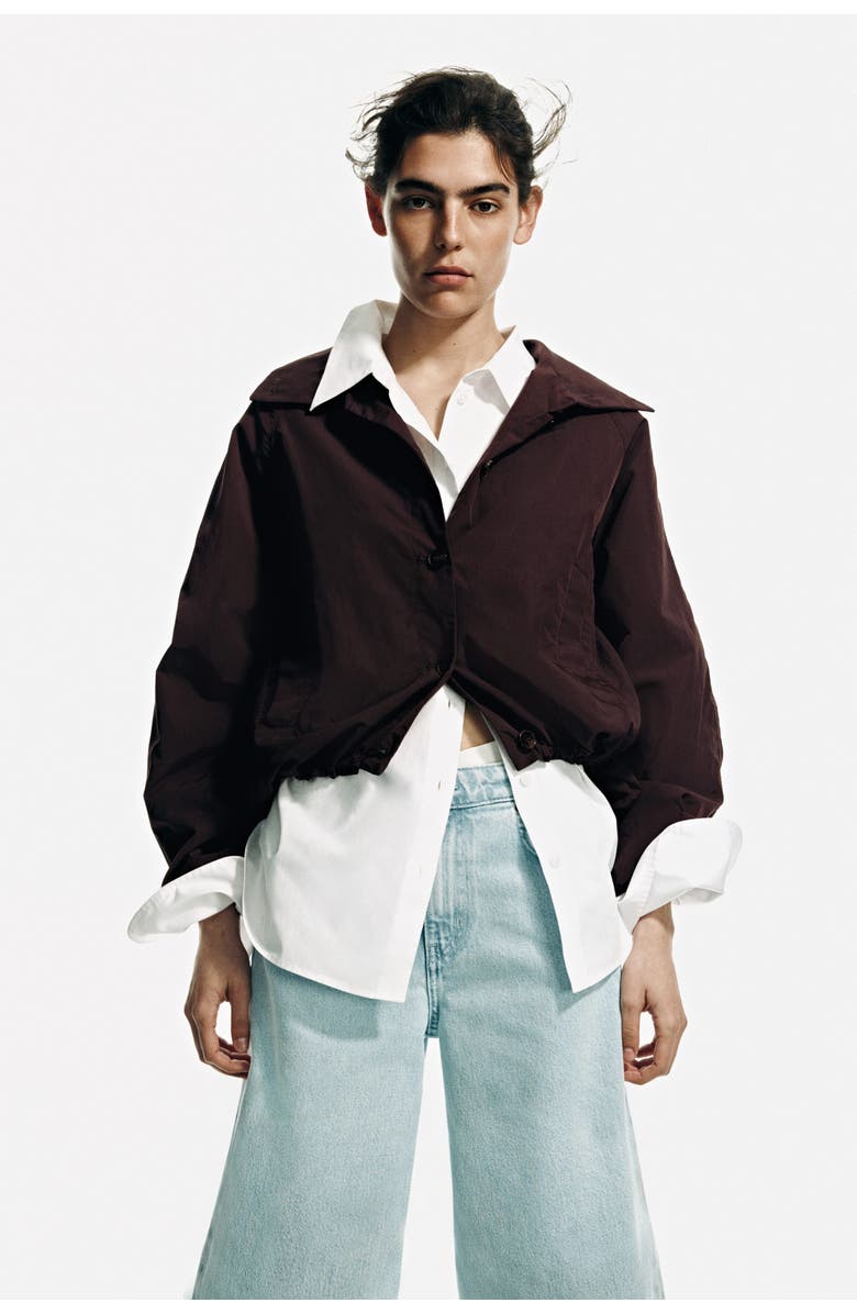 H&M Oversized bubble-hem jacket, Alternate, color, Dark Brown