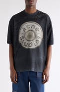 Acne Studios Exford U Distressed Coated Button Logo Graphic T-Shirt