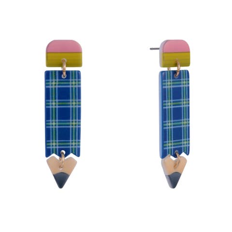 Acrylic Plaid Pencil Earrings