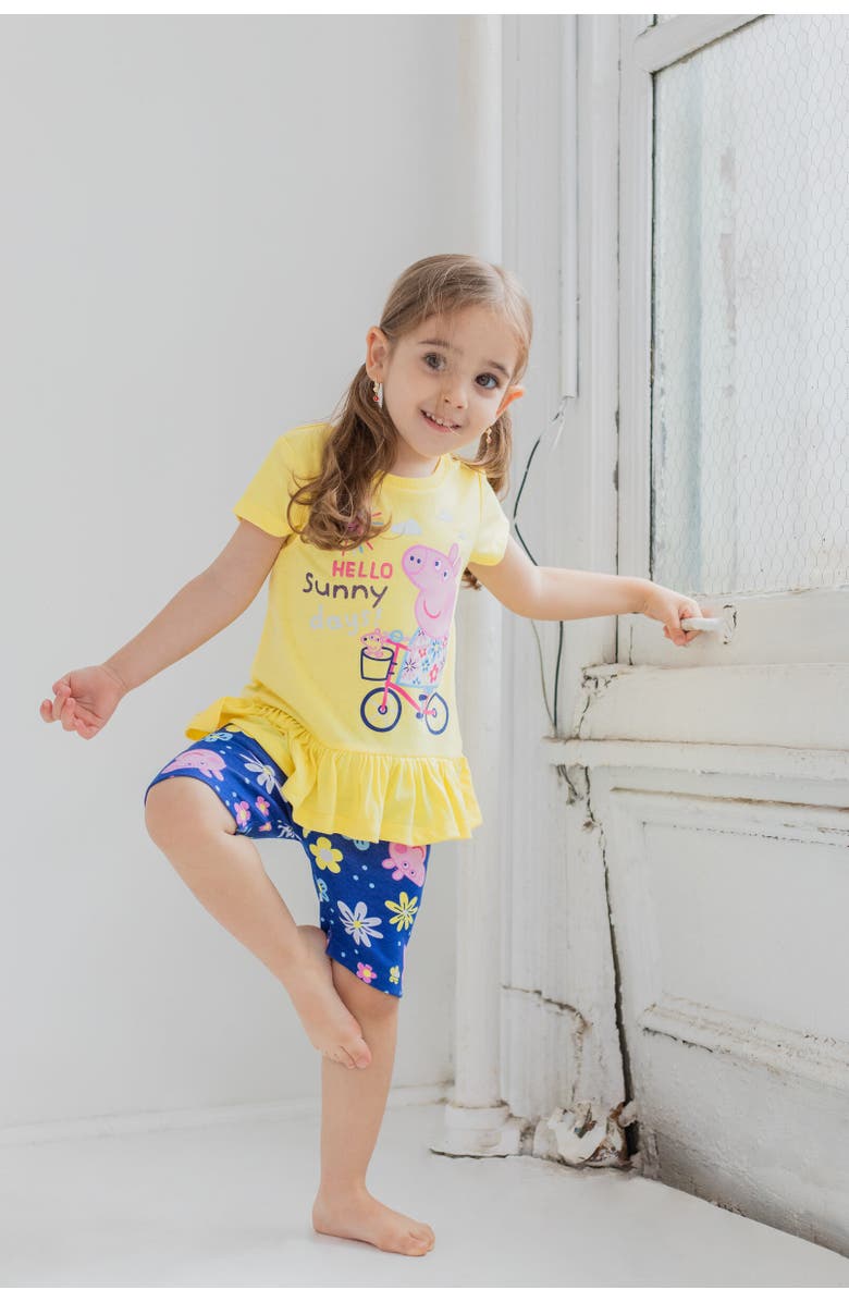 Peppa Pig T-Shirt & Bike Shorts Set, Alternate, color, Yellow / Blue