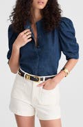 Madewell Denim Puff Sleeve Band Collar Shirt