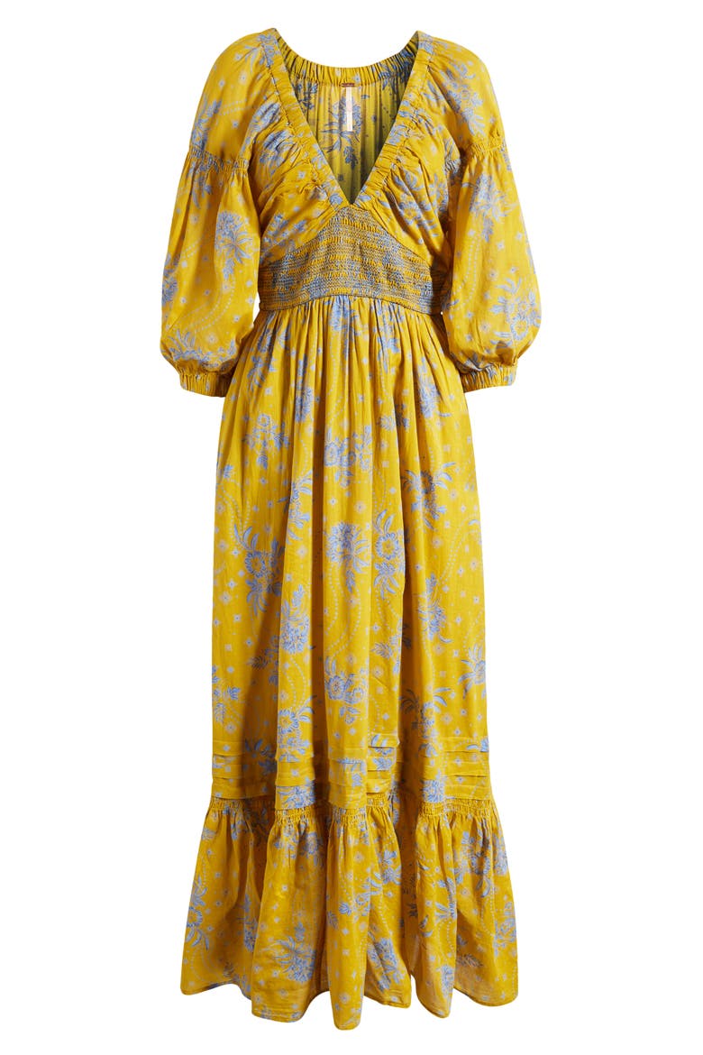 Golden Hour Smocked Bodice Cotton Maxi Dress, Main, color, EQYPTIAN PALM COMBO