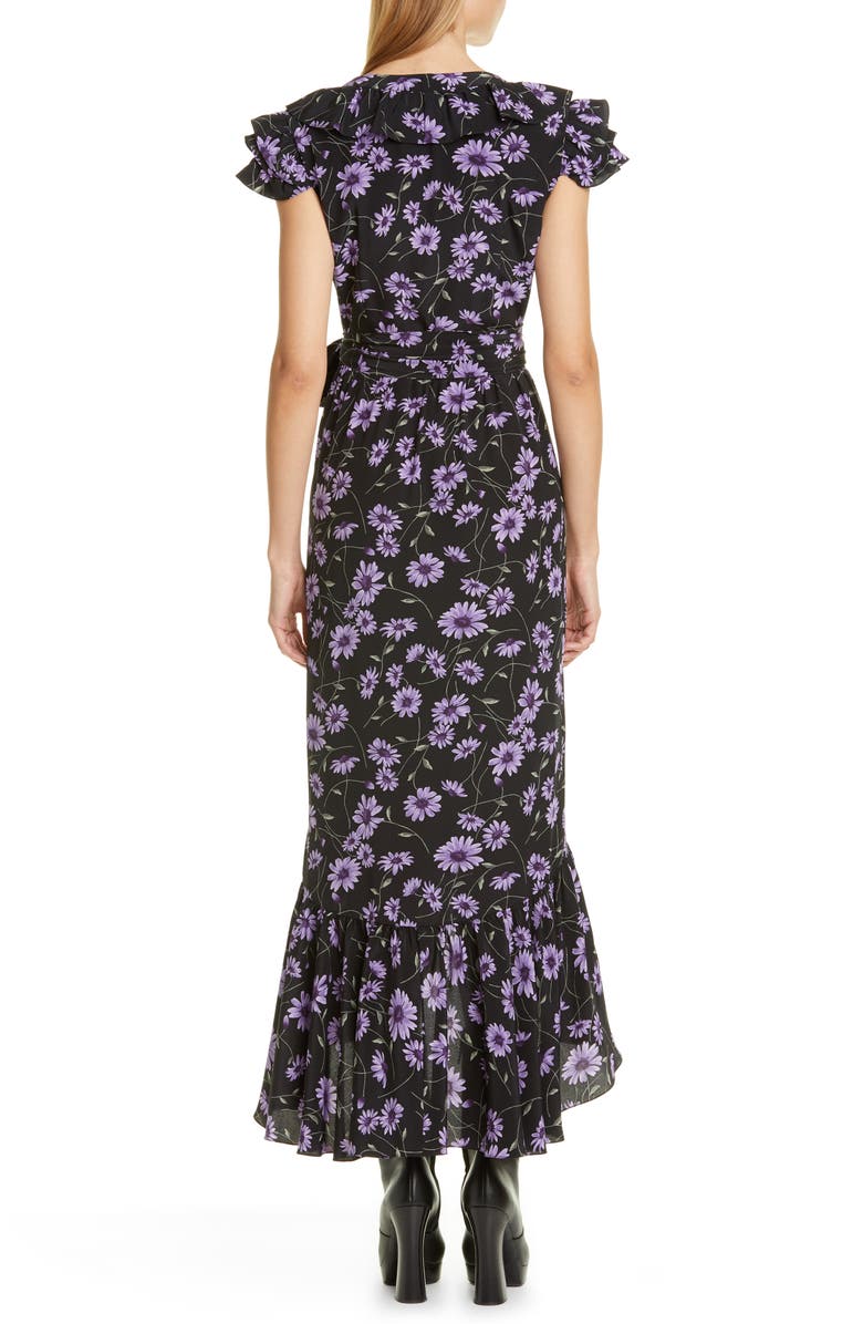 Michael Kors Collection Floral Print Ruffle Wrap Dress, Alternate, color,