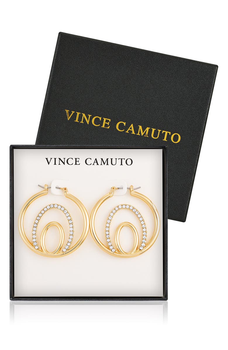 Vince Camuto Crystal Layered Hoop Earrings, Alternate, color, Gold Tone