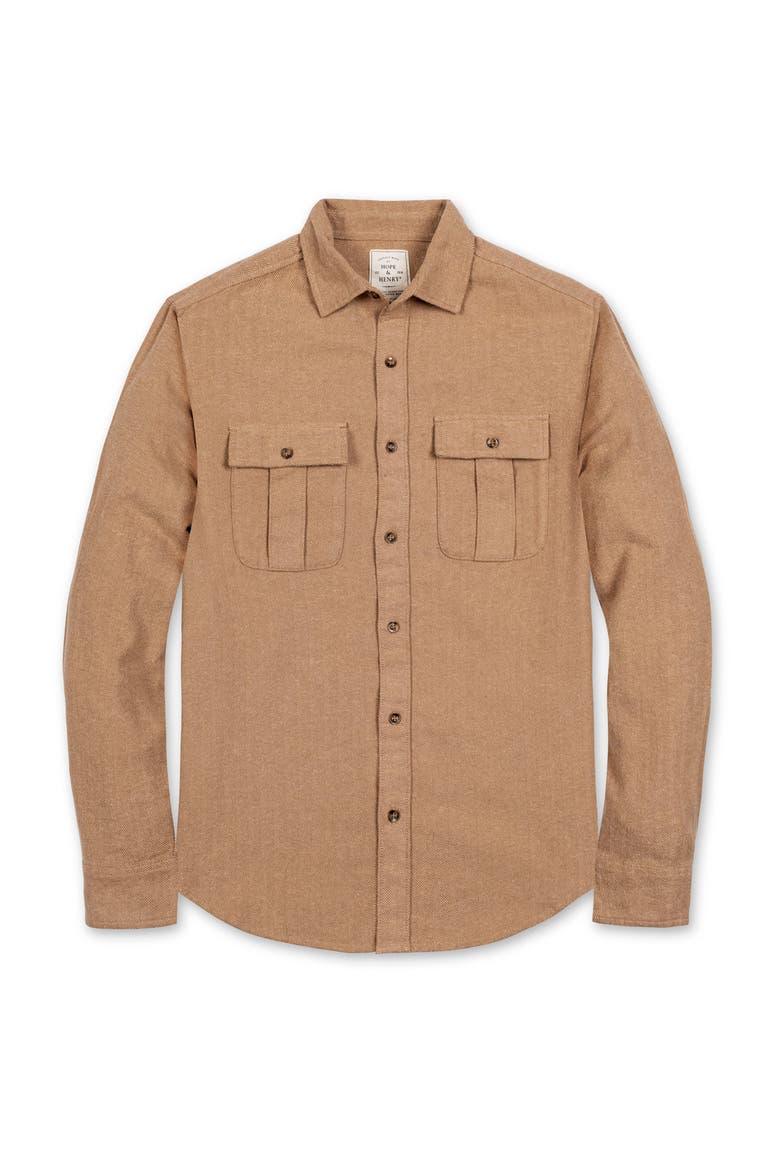 Organic Flannel Double Pocket Button Down Shirt, Alternate, color, Camel Herringbone