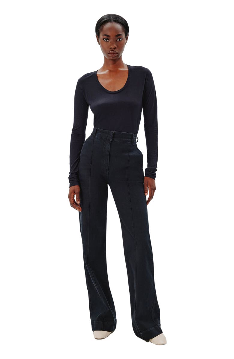 Another Tomorrow LONG BALLET SCOOP TEE, Alternate, color, Black