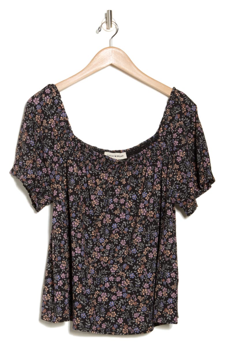 Lucky Brand Smocked Cotton Peasant Top, Alternate, color,