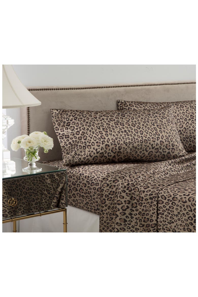 Elegance Leopard Satin Sheet Set, Alternate, color, LEOPARD