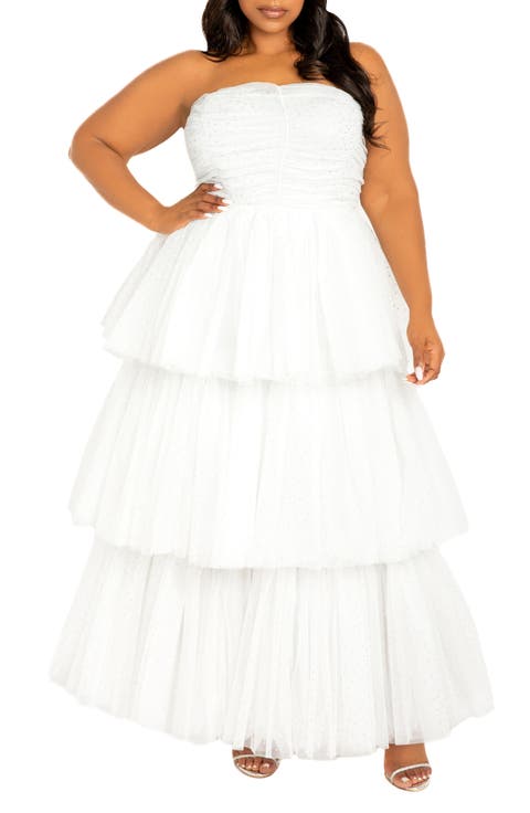 Metallic Polka Dot Strapless Tiered Tulle Dress (Plus)