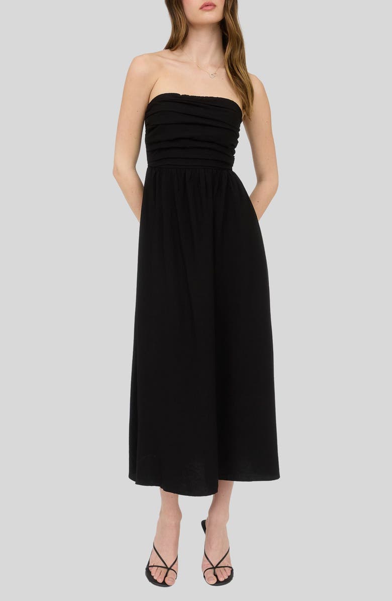 Blu Pepper Strapless Midi Dress, Main, color, Black