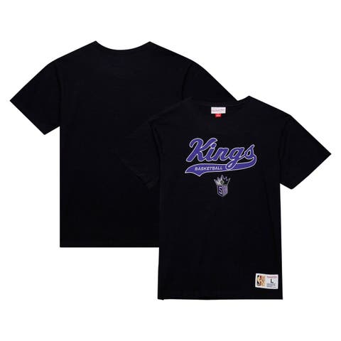 Men's Mitchell & Ness Black Sacramento Kings Hardwood Classics Felt Applique Slub T-Shirt