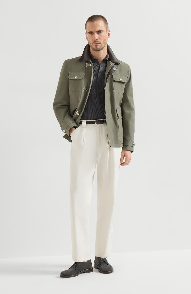 Brunello Cucinelli Cotton textured rib knit polo, Alternate, color, Anthracite