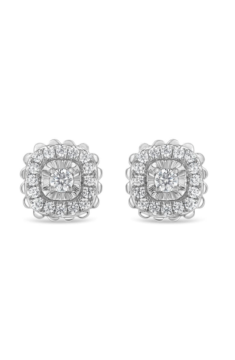 Haus of Brilliance Silver 1/2 Ct RoundDiamond Halo Cluster Stud Earring, Main, color, White