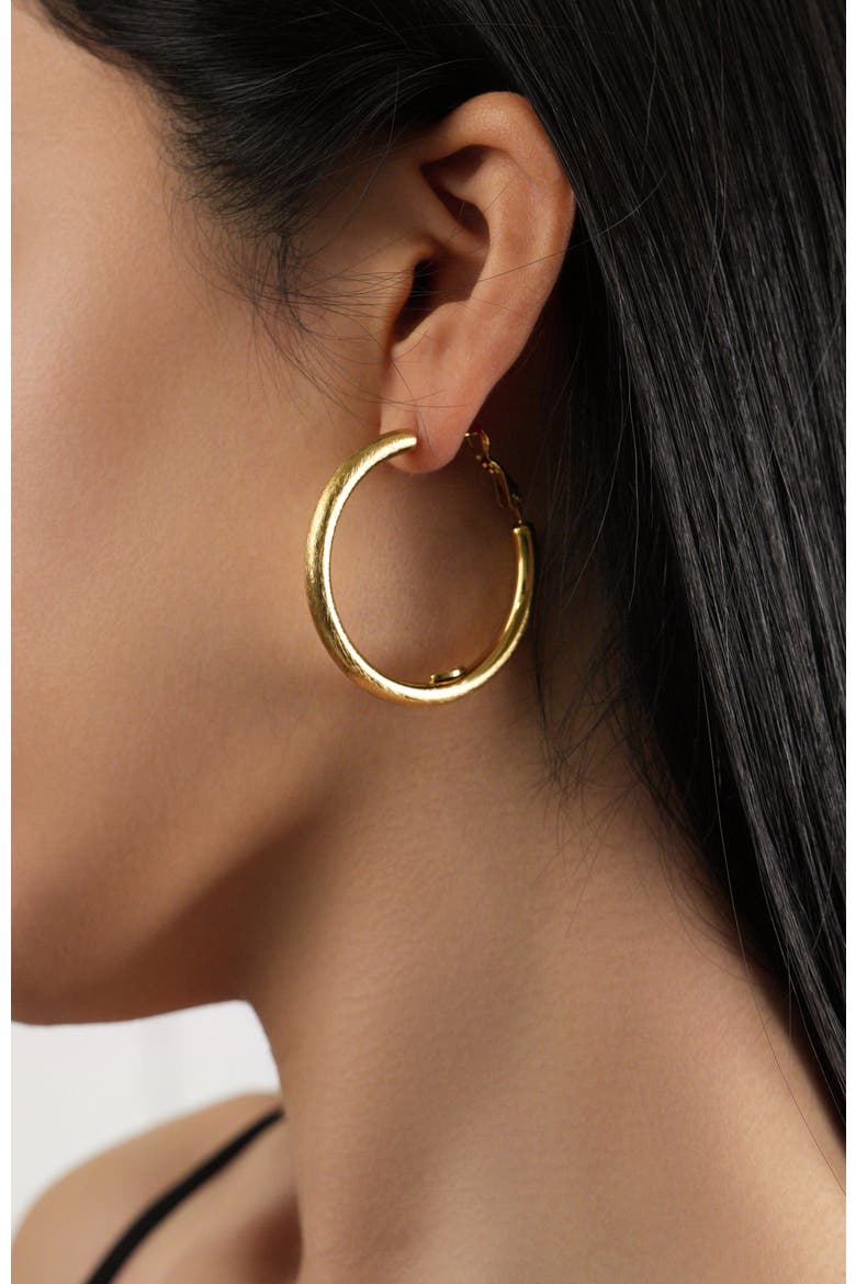 Retro Medium Hoop Earrings, Alternate, color, Gold