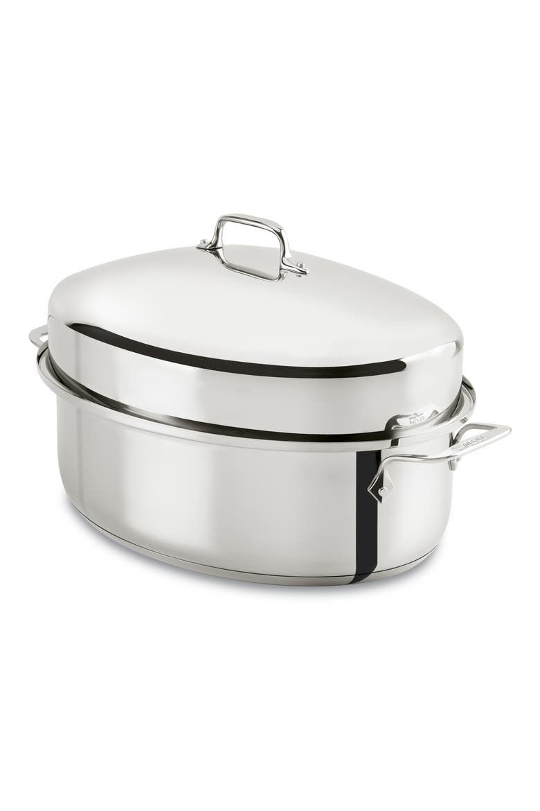 10-Quart Covered Oval Roaster & Lid, Main, color, SILVER