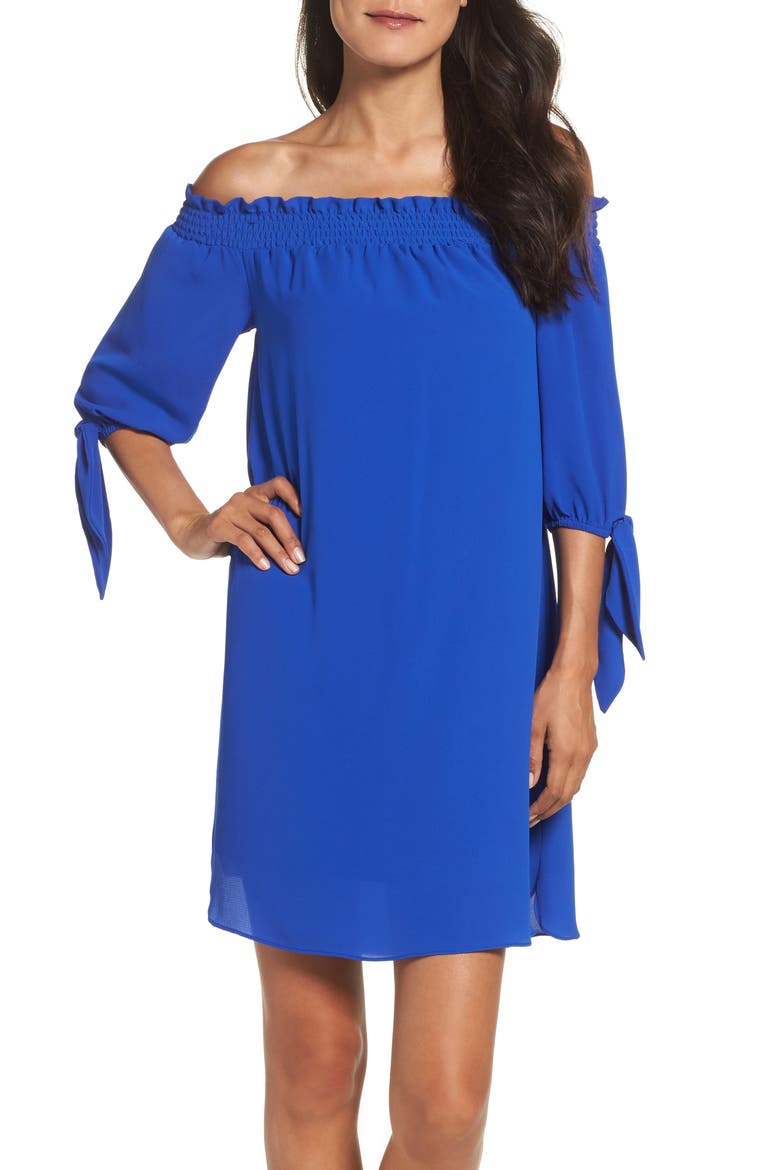 Stretch Crepe Shift Dress, Alternate, color, OPULENT COBALT