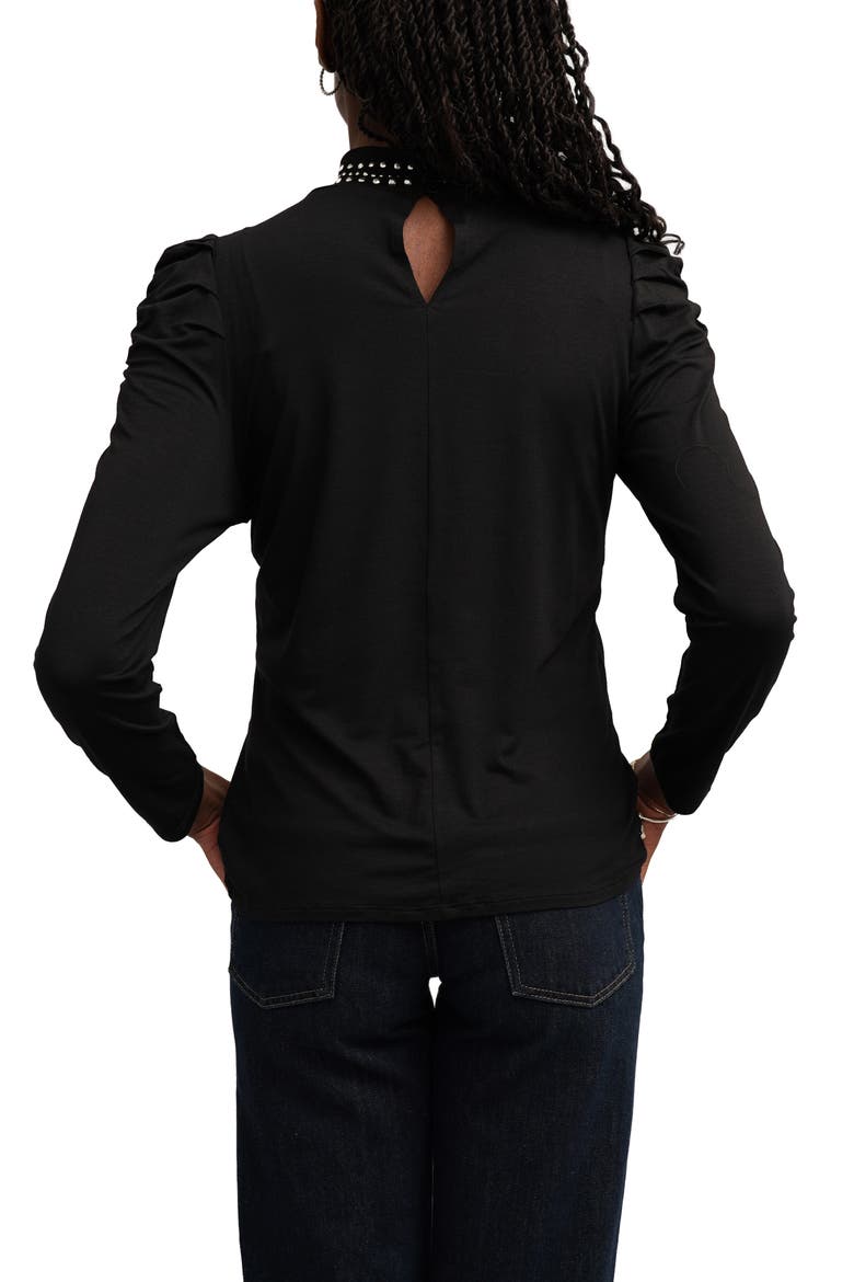 Studded Mock Neck Puff Sleeve Top, Alternate, color, BLACK