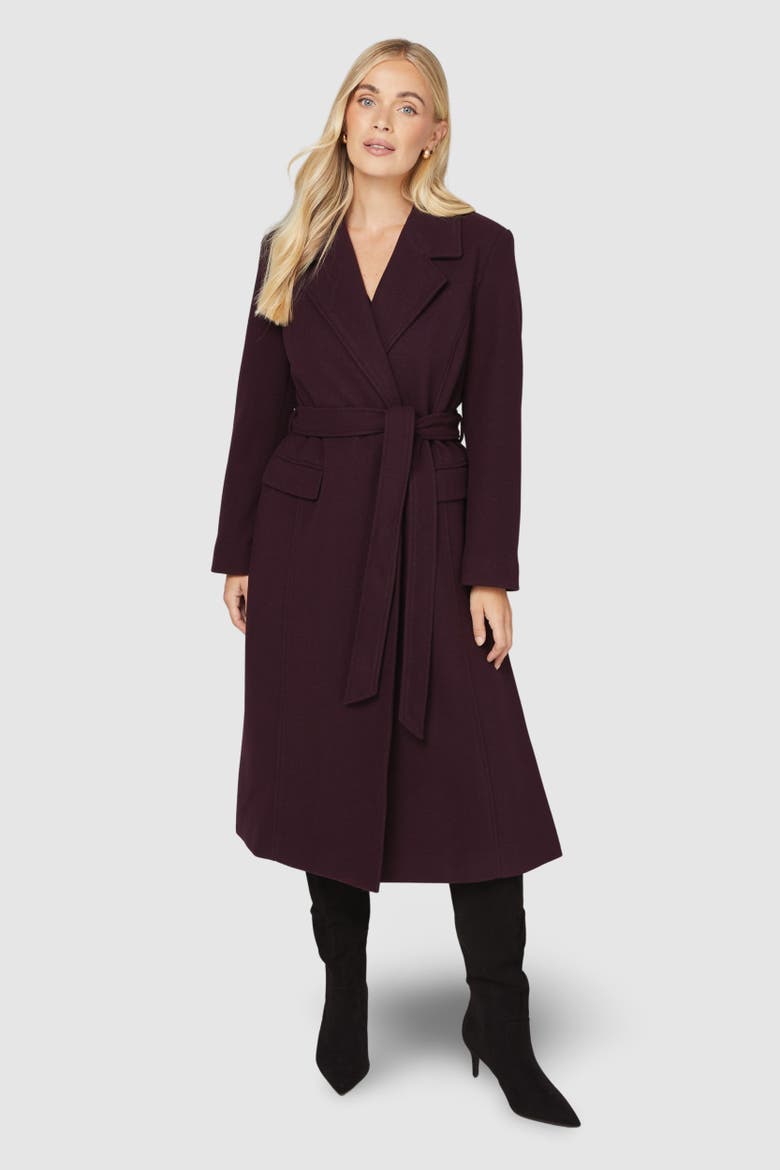 Petite Longline Belted Coat, Alternate, color, Berry