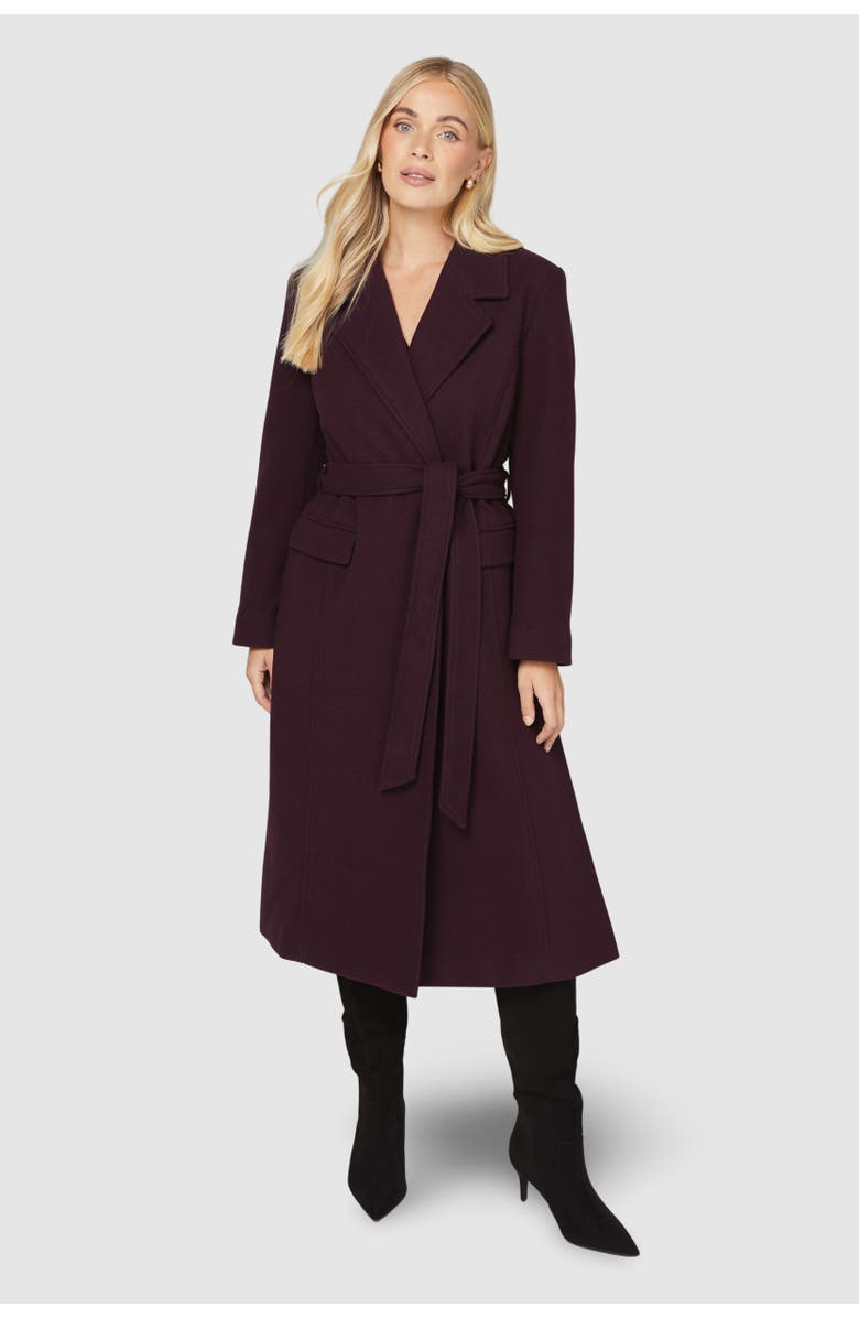 Wallis Petite Longline Belted Coat, Alternate, color, Berry