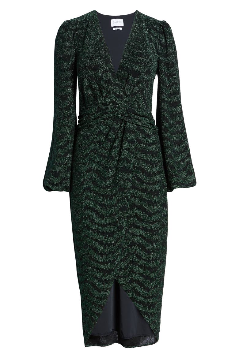 Camila Plunge Neck Long Sleeve Midi Dress, Alternate, color, EMERALD