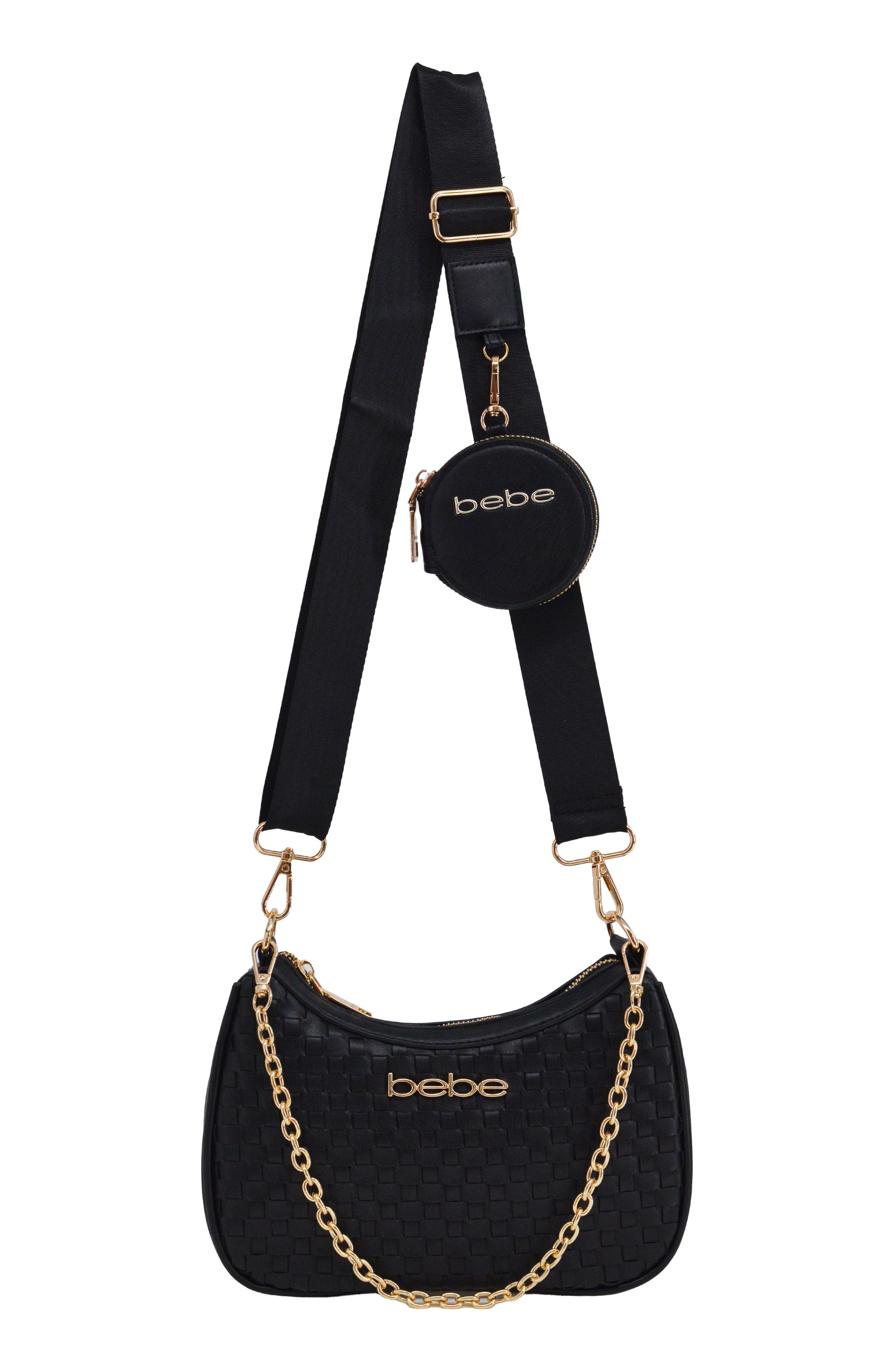 bebe Yara Woven Crossbody Bag with Zip Pouch, Alternate, color, Black