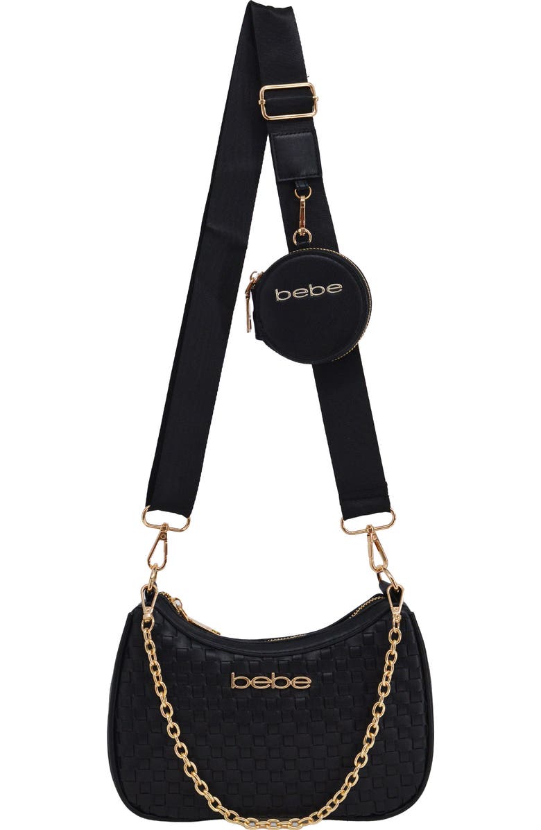 bebe Yara Woven Crossbody Bag with Zip Pouch, Alternate, color, Black