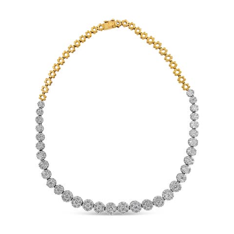 IGI Certified 14K Yellow Gold 14 3/4 cttw Round-Cut Diamond Riviera Necklace
