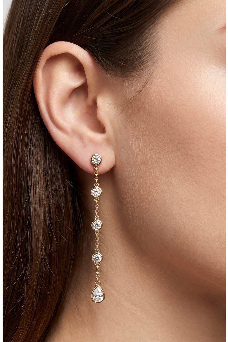 Round and Pear Cubic Zirconia Chain Drop Earrings, Alternate, color, GOLD