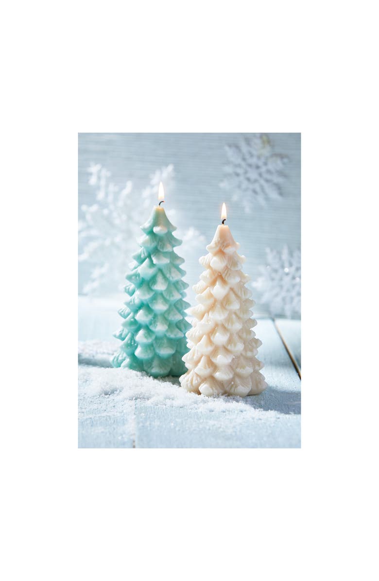 tag Frosted Pine Tree Aqua Candle Sculpted Christmas Decor, Alternate, color, Blue