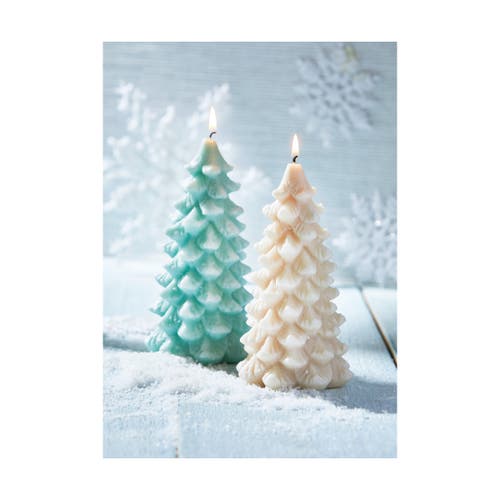 Tag Frosted Pine Tree Aqua Candle Sculpted Christmas Decor In Green