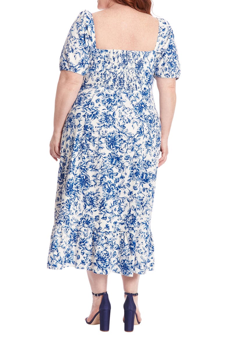 Floral Puff Sleeve Maxi Dress, Alternate, color, IVORY/NAVY