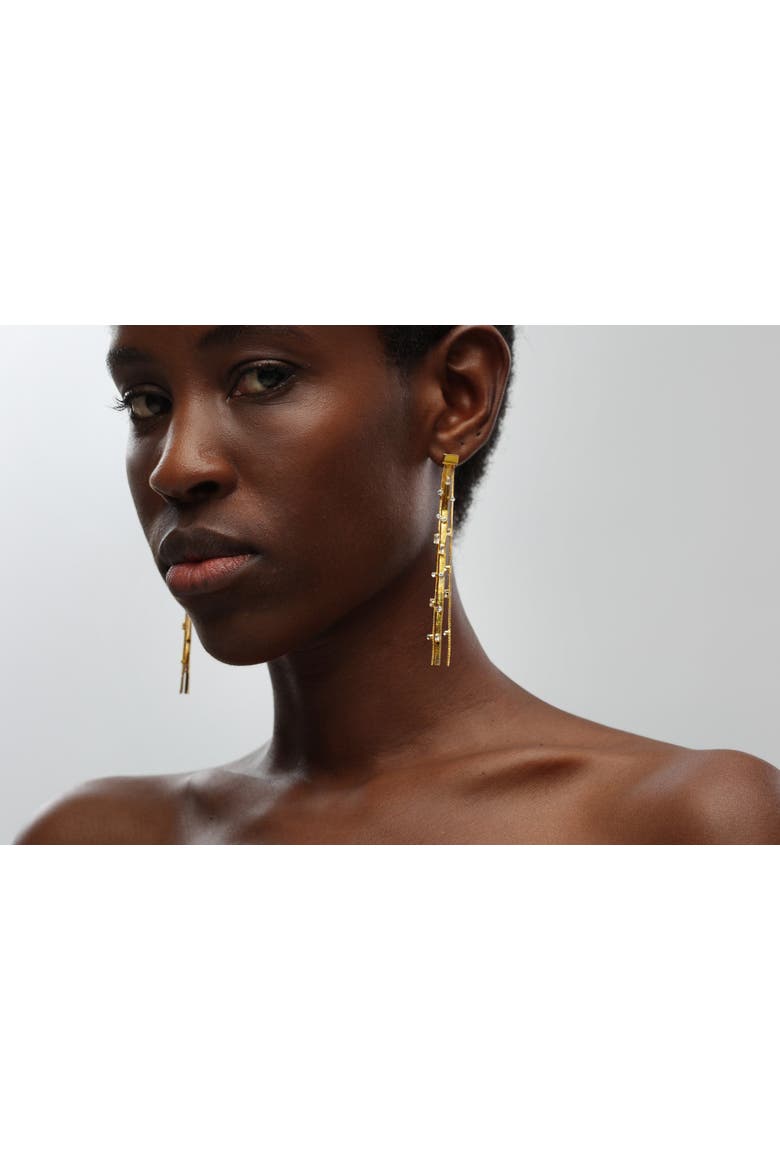 Tassel Zirconia Earrings, Alternate, color, Gold