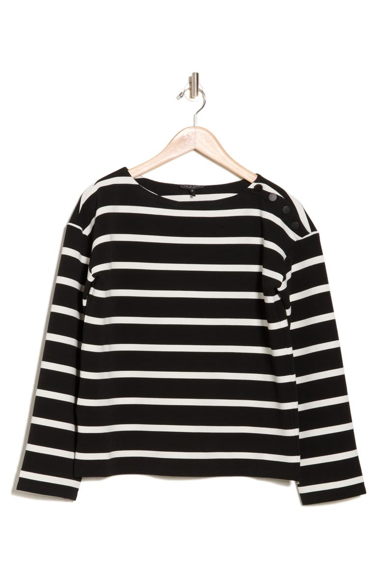 rag & bone Irina Textured Stripe Long Sleeve Top, Main, color, Black/ White