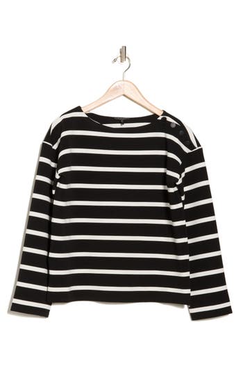Rag & Bone Irina Textured Stripe Long Sleeve Top In Black/white