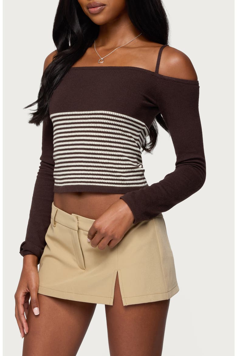 Darya Stripe Cold Shoulder Crop Top, Alternate, color, BROWN
