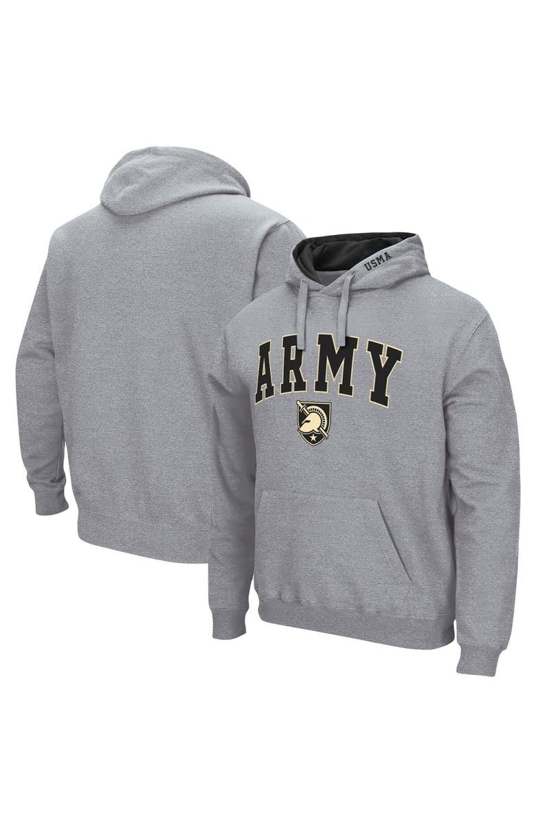 COLOSSEUM Men's Colosseum Heather Gray Army Black Knights Arch & Logo 3.0 Pullover Hoodie, Main, color, 
