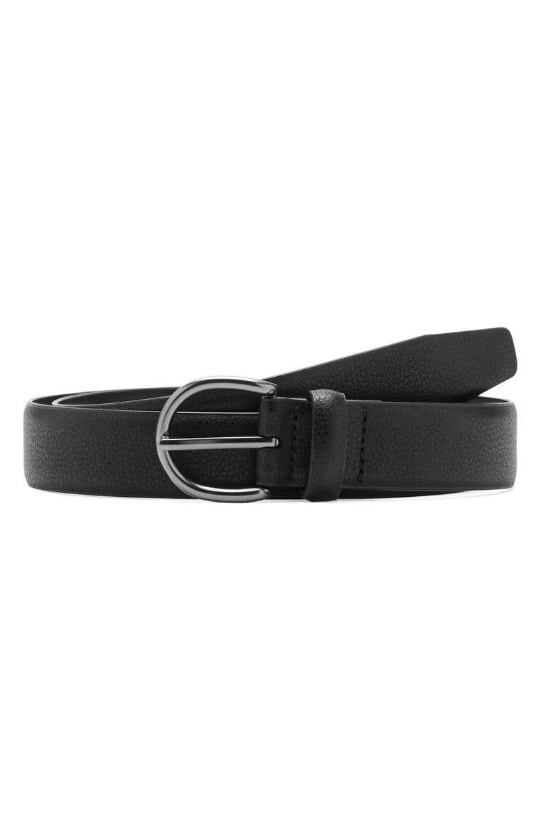 MANGO Pebble Leather Belt, Main, color, Black