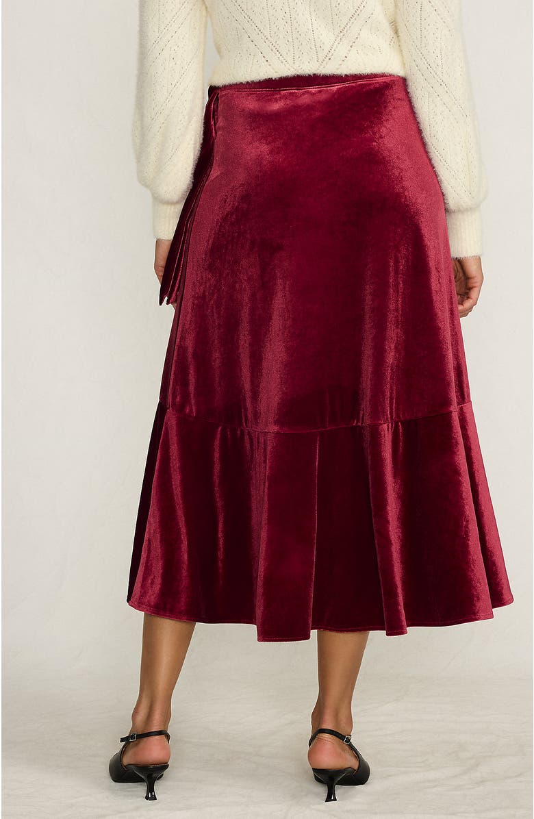 Lands' End Velvet Wrap Midi Skirt, Alternate, color, Regal Garnet