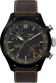 Timex® Waterbury Ace Fly-Back Chronograph Leather Strap Watch