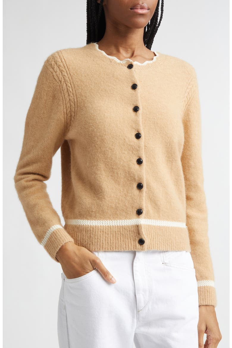 Naia Scallop Trim Alpaca Blend Cardigan, Alternate, color, CAMEL