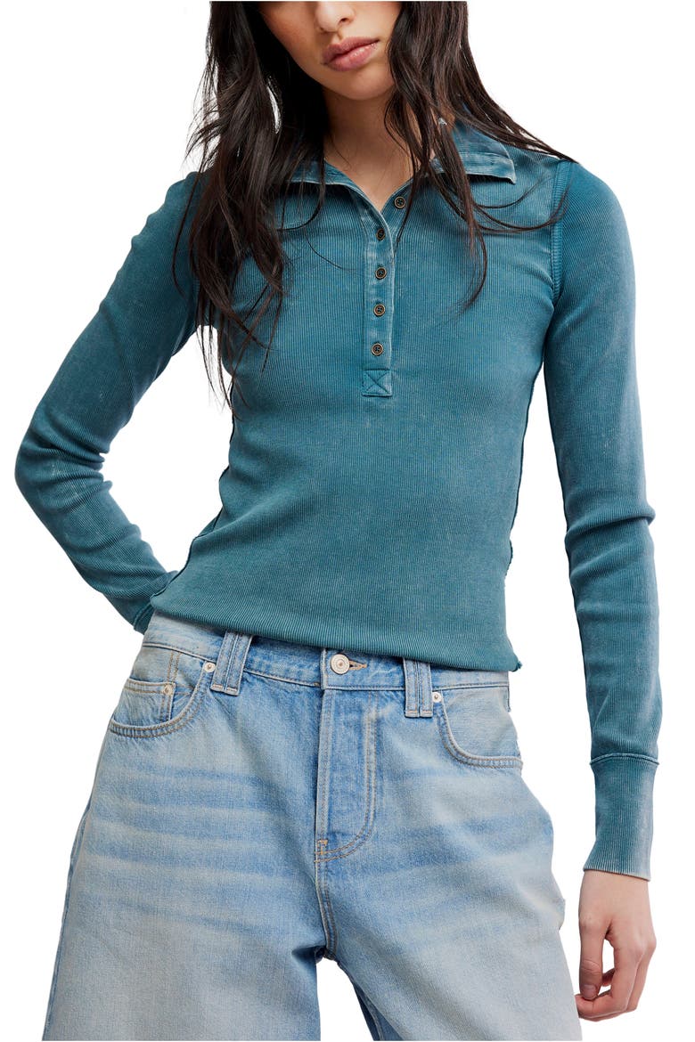 Lake Stand Collar Stretch Cotton Rib Henley, Main, color, PINE BLOSSOM