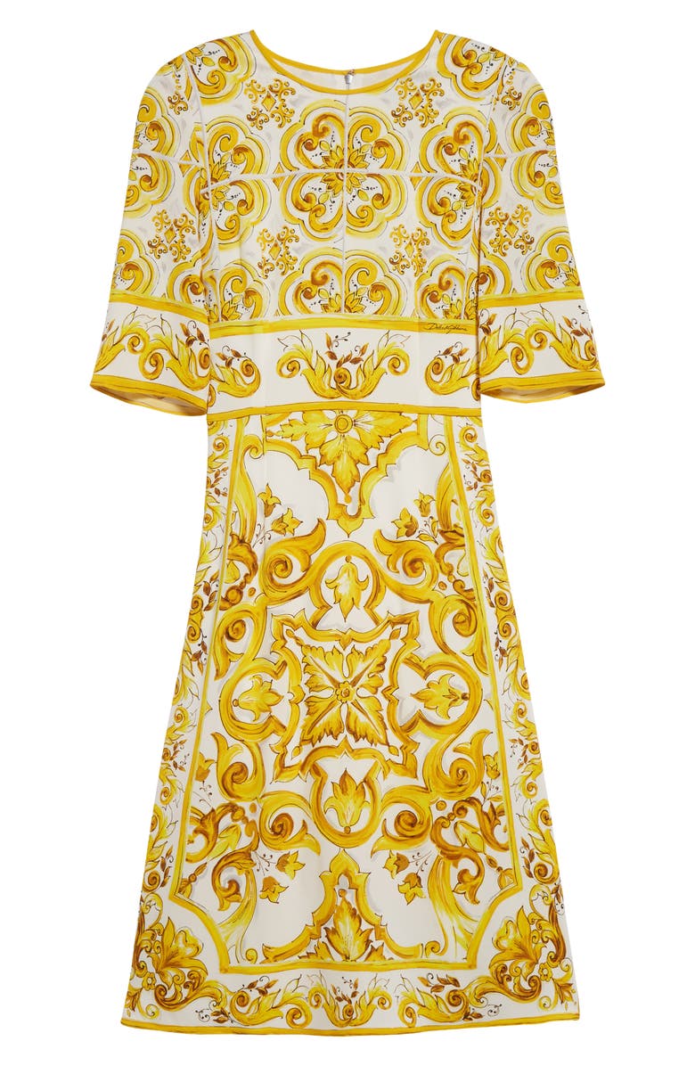 Dolce&Gabbana Majolica Stretch Silk Charmeuse Dress, Alternate, color, Mix Maiolica Giallo